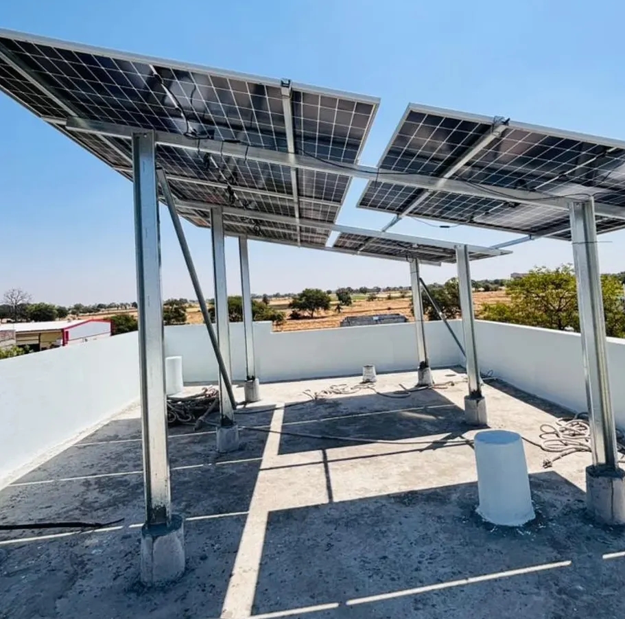 Solar panels on tin sheet roof
